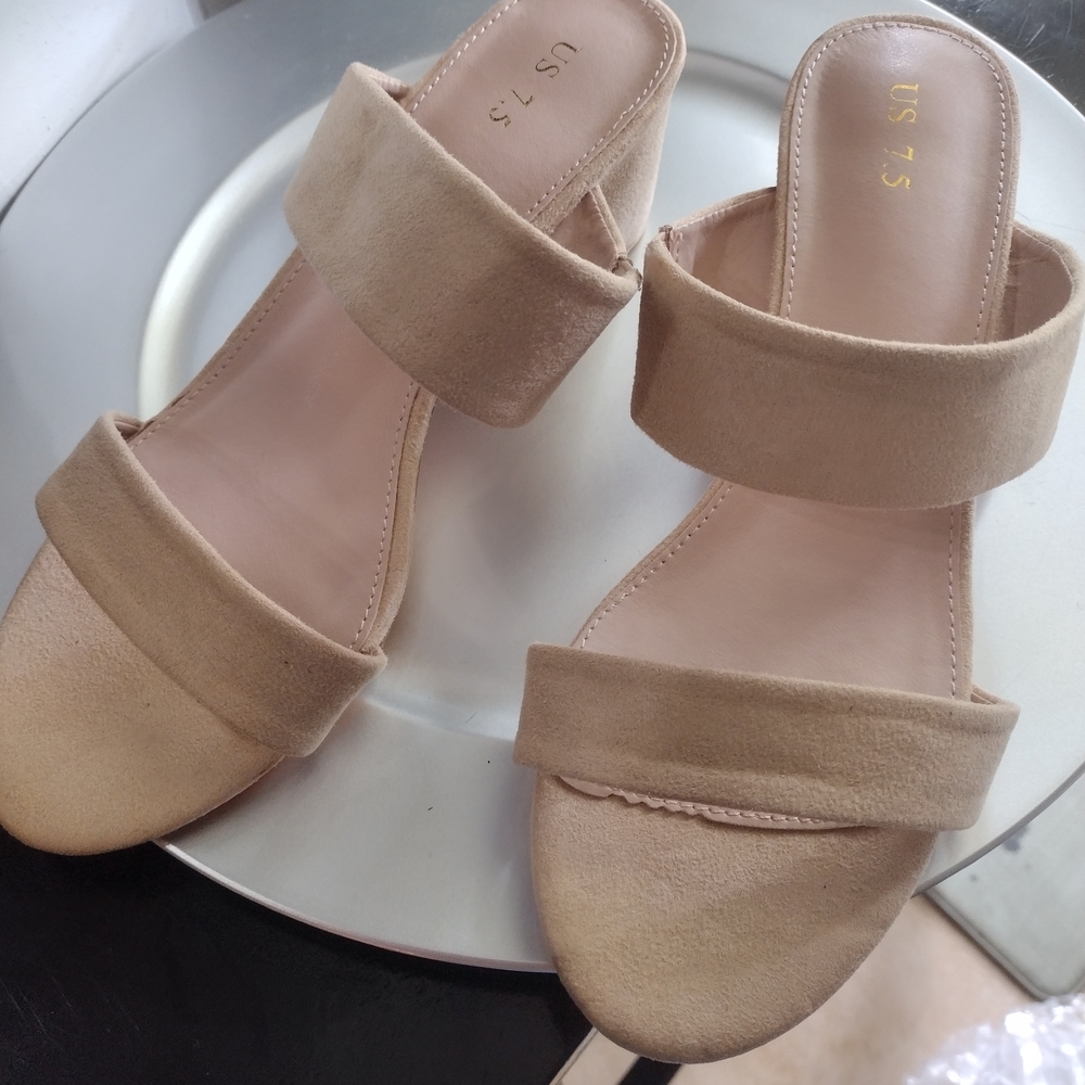 Allegra K Tan Sandals Slip-On Minimalist Design